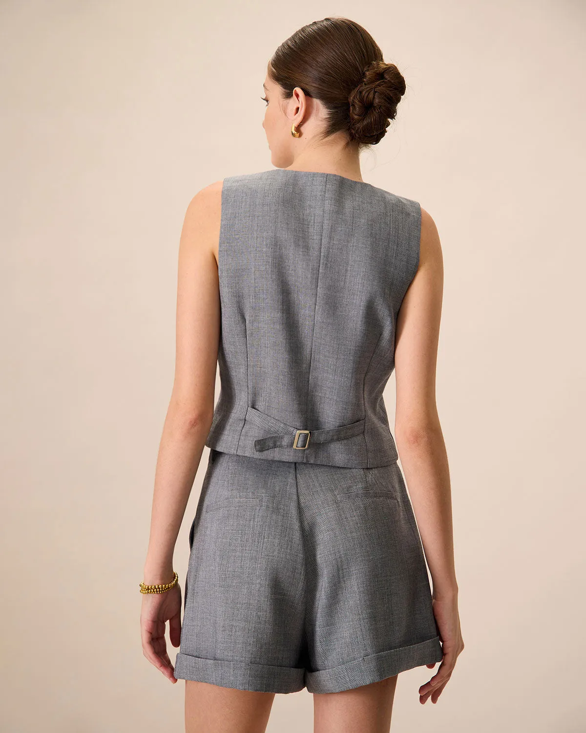 The Grey V-Neck Button Vest sold by rihoas product image thumbnail 4