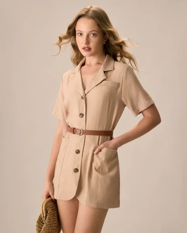 Women's Khaki Cotton Belted Mini Dress sold by rihoas