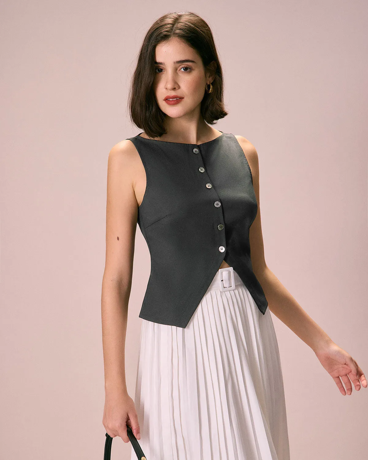 The Grey Boat Neck Button Tank Top sold by rihoas product image thumbnail 3