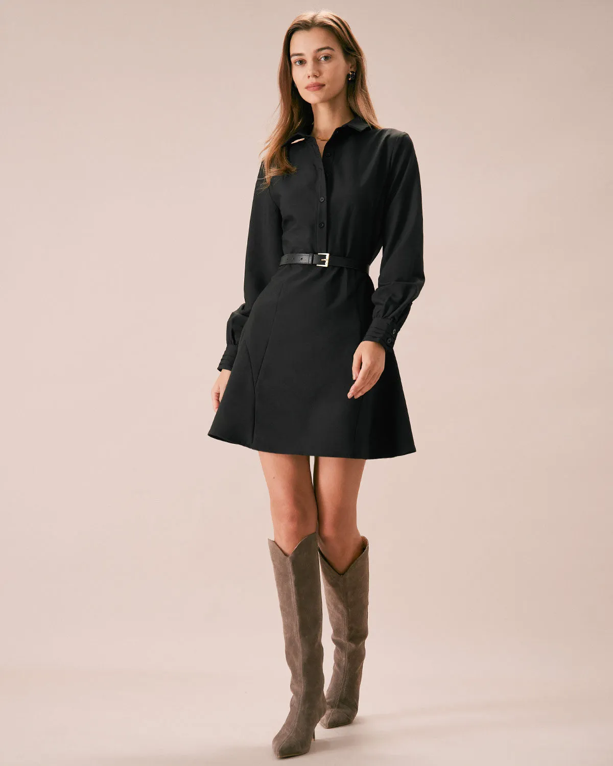 The Black Button Down A-Line Shirt Mini Dress sold by rihoas product image thumbnail 3