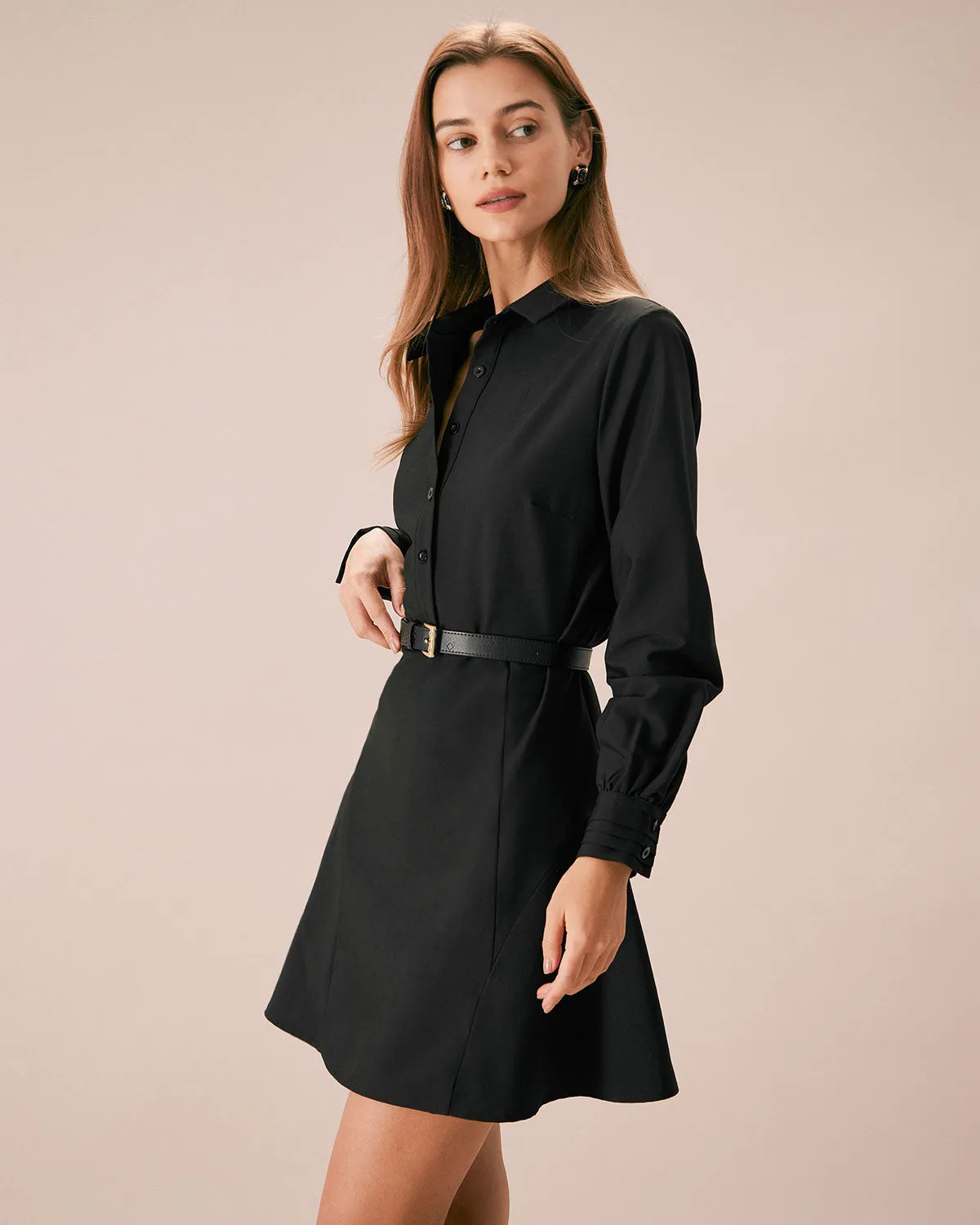 The Black Button Down A-Line Shirt Mini Dress sold by rihoas product image thumbnail 4