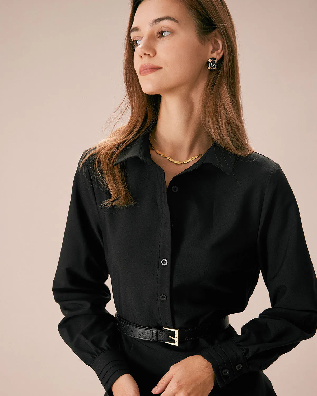 The Black Button Down A-Line Shirt Mini Dress sold by rihoas product image thumbnail 5