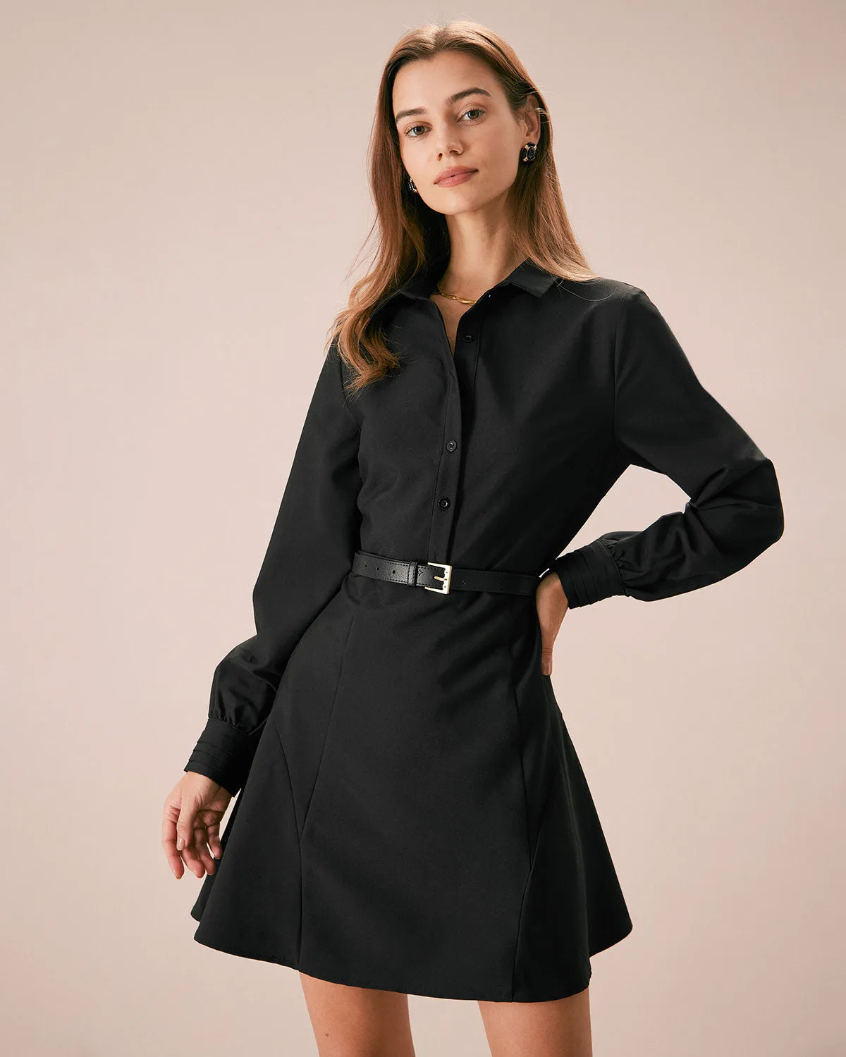 The Black Button Down A-Line Shirt Mini Dress sold by rihoas