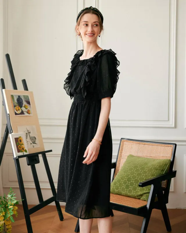 The Puff Sleeve Backless Midi Dress sold by rihoas