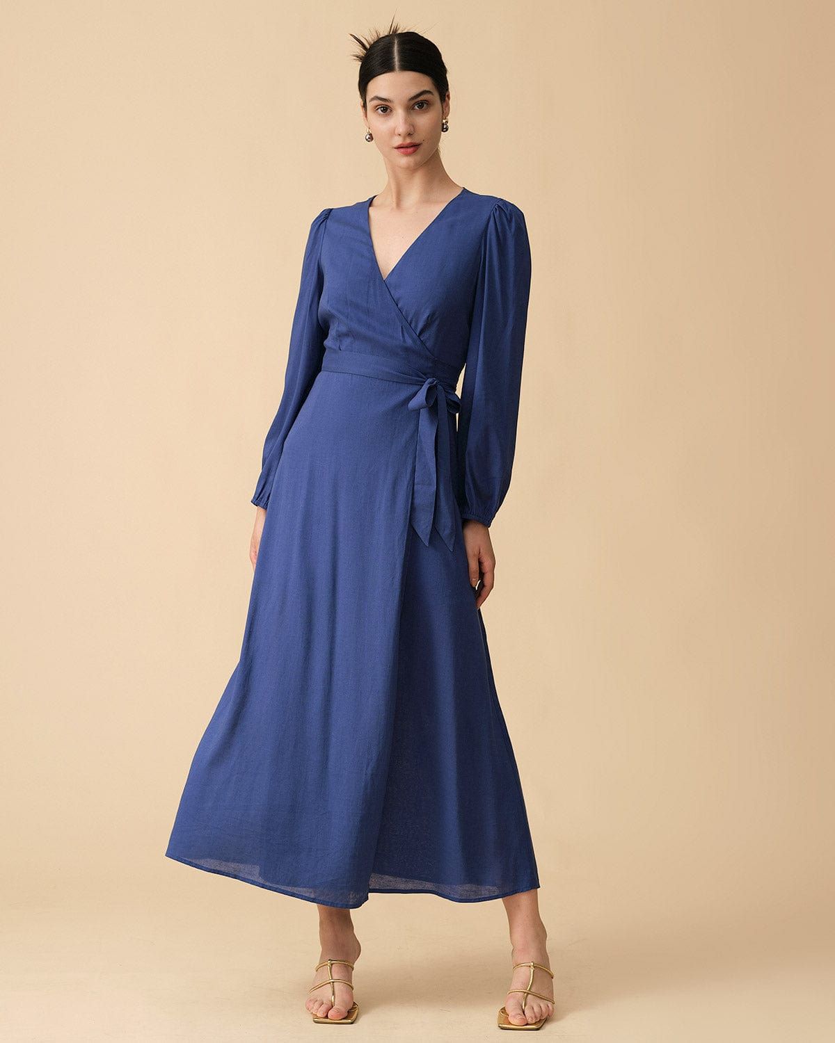 The Tie Waist Long Sleeve Maxi Dress sold by rihoas
