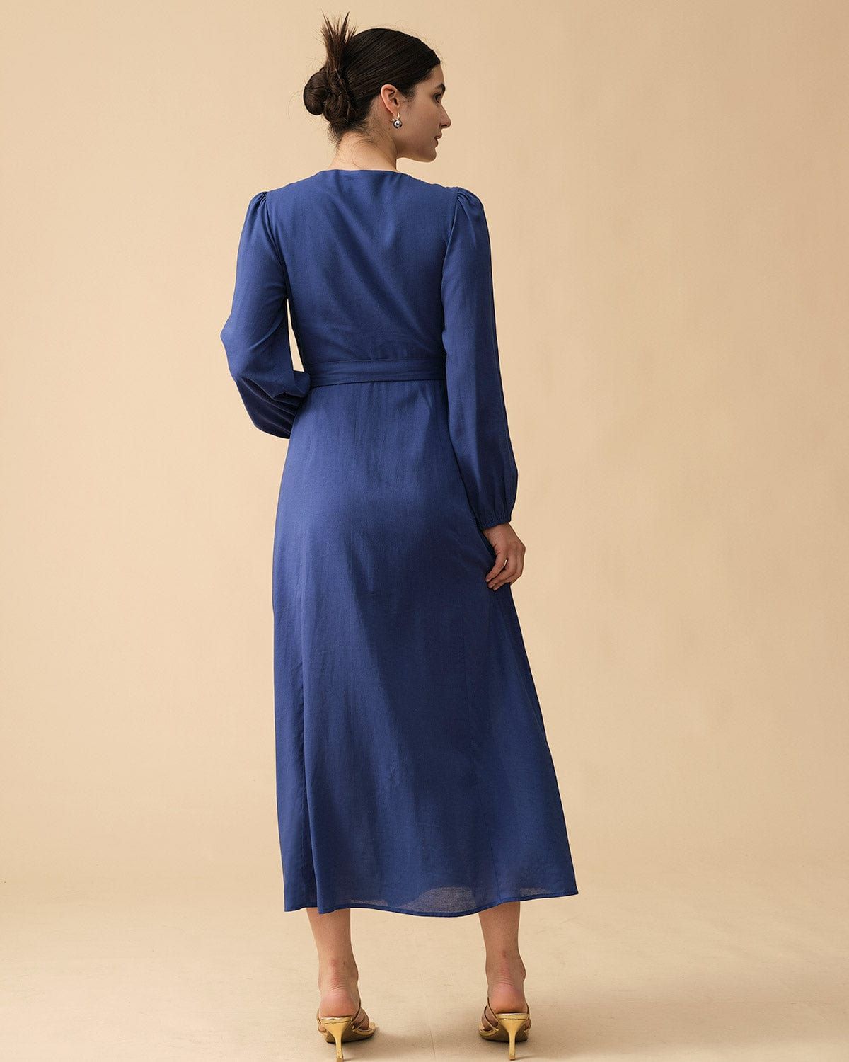 The Tie Waist Long Sleeve Maxi Dress sold by rihoas product image thumbnail 5