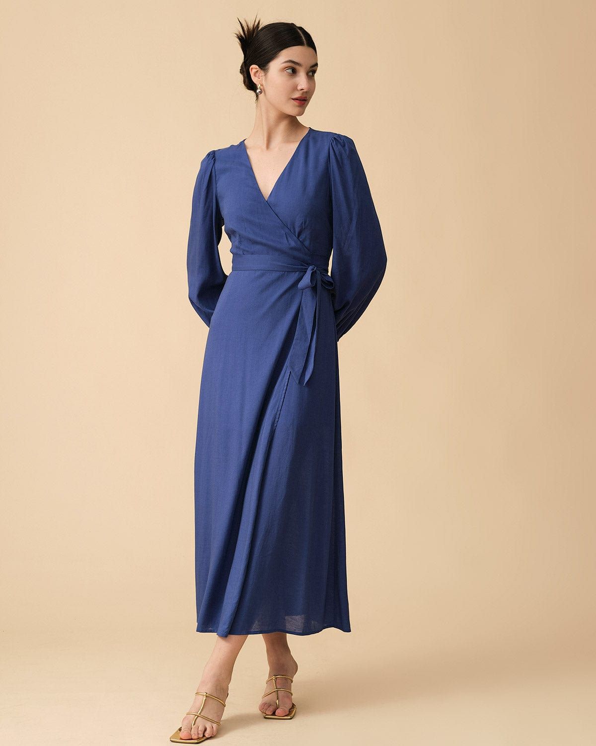 The Tie Waist Long Sleeve Maxi Dress sold by rihoas product image thumbnail 4