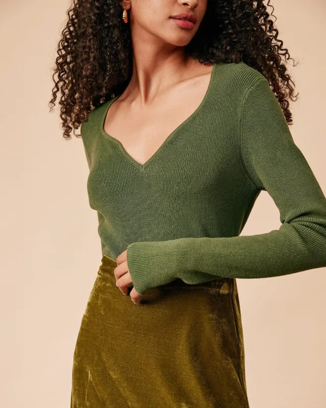 The Solid Color Sweetheart Neck Knit Top sold by rihoas