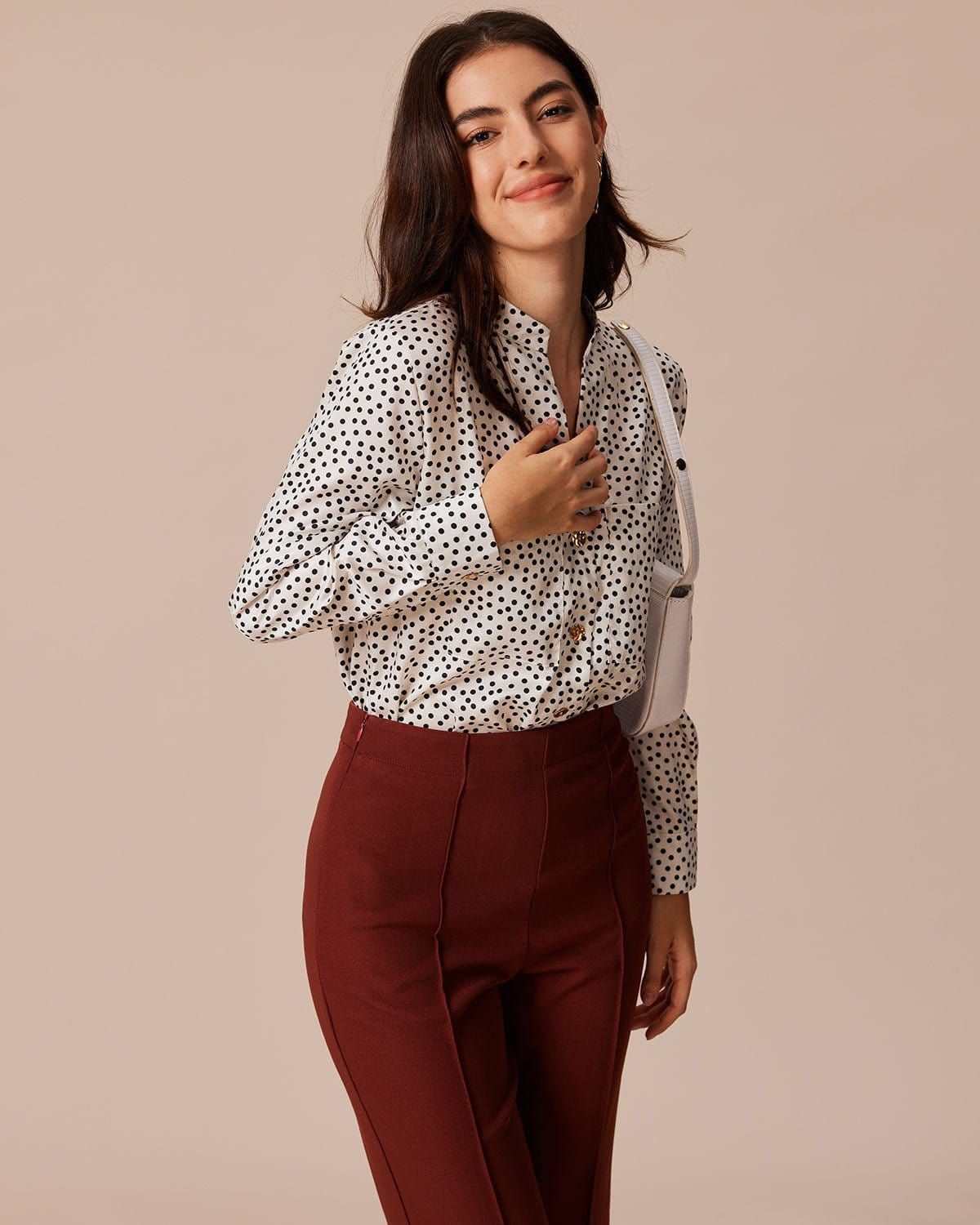The White V Neck Polka Dot Button Blouse sold by rihoas product image thumbnail 3