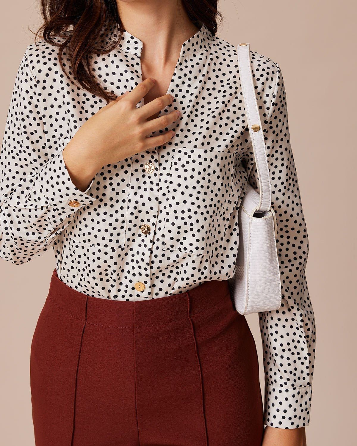 The White V Neck Polka Dot Button Blouse sold by rihoas product image thumbnail 4