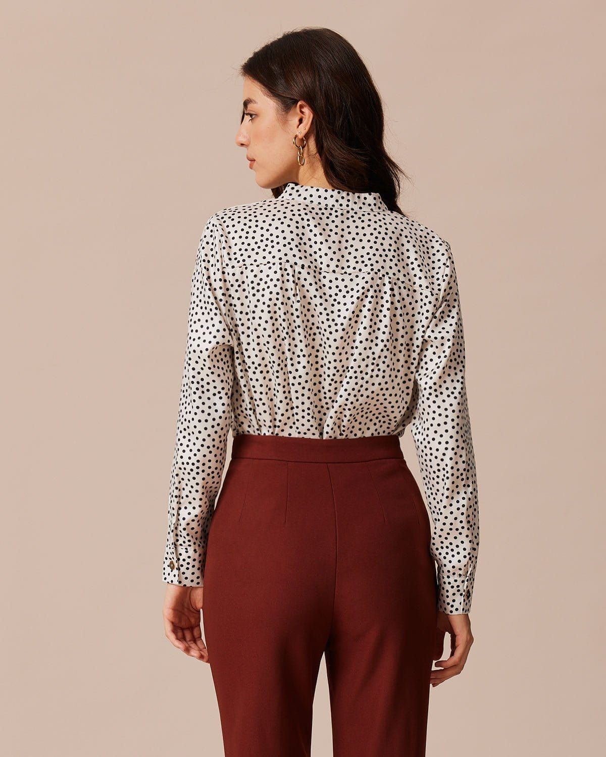 The White V Neck Polka Dot Button Blouse sold by rihoas product image thumbnail 5