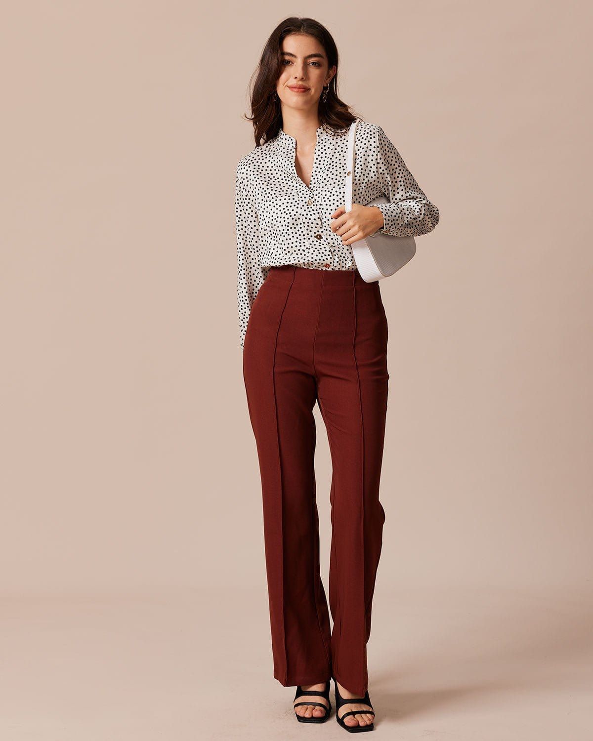 The White V Neck Polka Dot Button Blouse sold by rihoas product image thumbnail 2