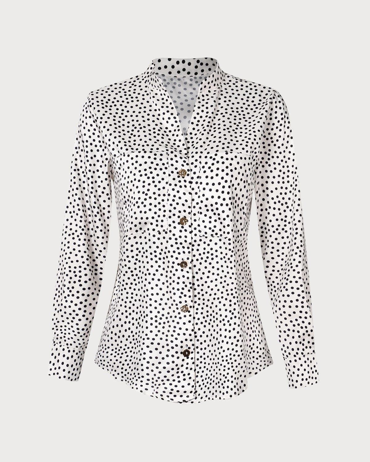 The White V Neck Polka Dot Button Blouse sold by rihoas product image thumbnail 6