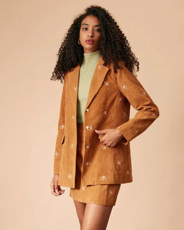 The Collared Embroidery Corduroy Blazer sold by rihoas