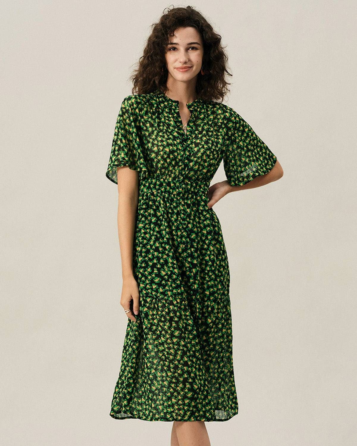 The Flare Sleeve Floral Midi Dress sold by rihoas