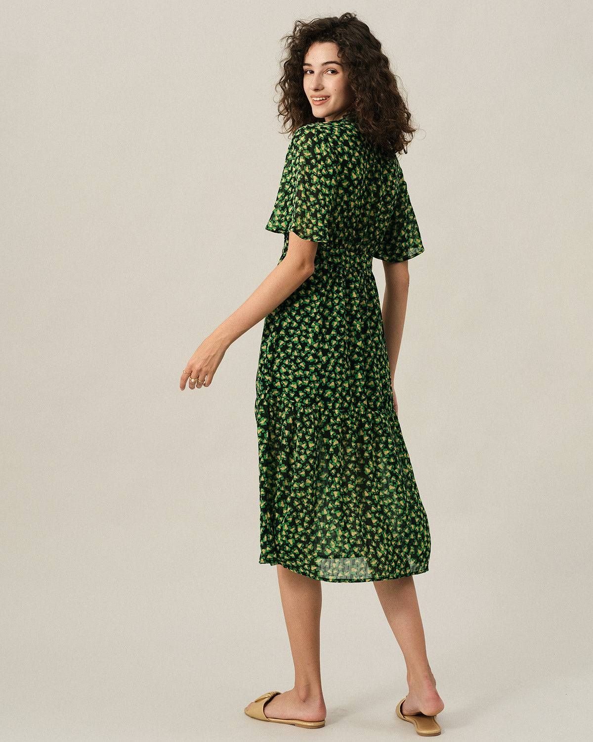 The Flare Sleeve Floral Midi Dress sold by rihoas product image thumbnail 5