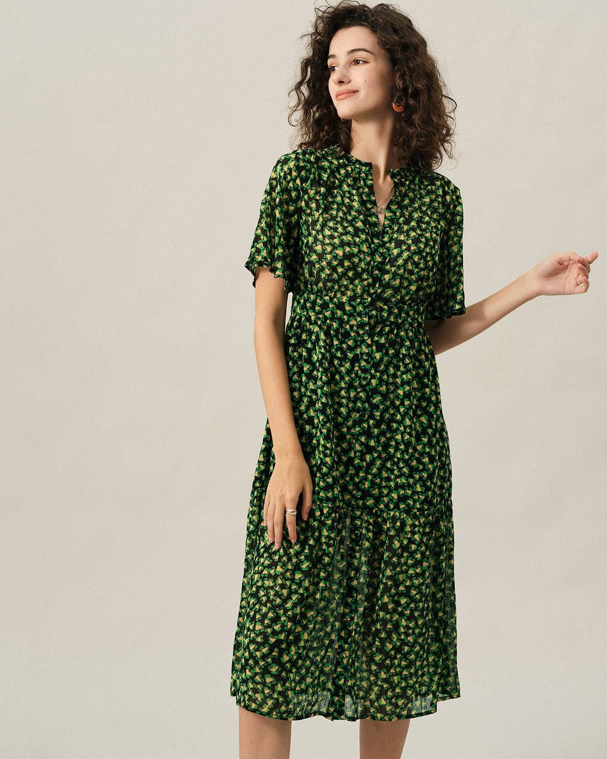 The Flare Sleeve Floral Midi Dress sold by rihoas product image thumbnail 4