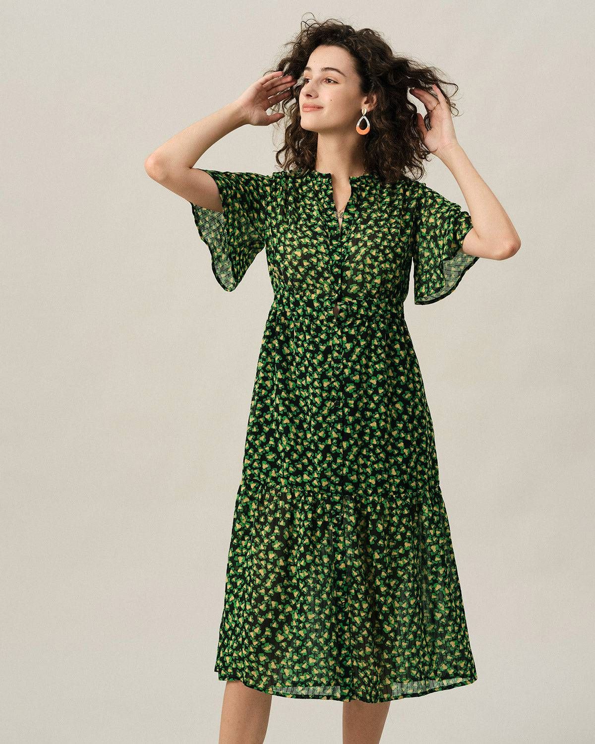 The Flare Sleeve Floral Midi Dress sold by rihoas product image thumbnail 3