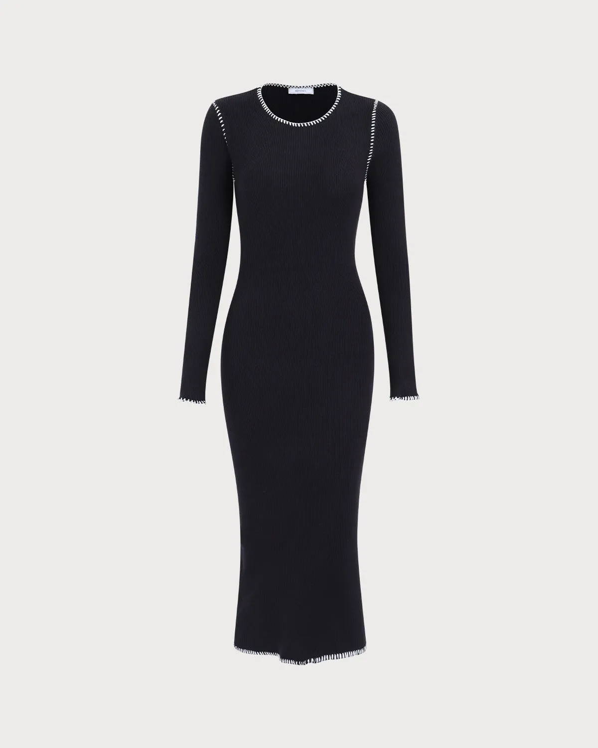 Women's Black Contrasting Ribbed Sweater Midi Dress sold by rihoas