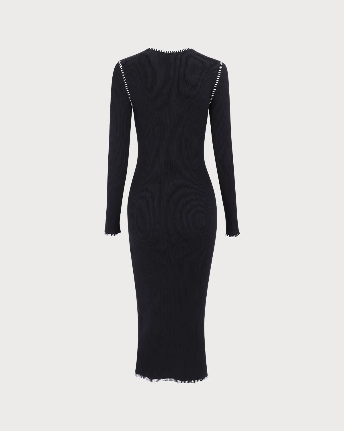Women's Black Contrasting Ribbed Sweater Midi Dress sold by rihoas product image thumbnail 2