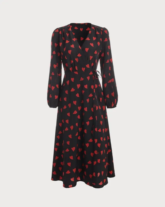 The Heart Print Long Sleeve Wrap Midi Dress made by rihoas