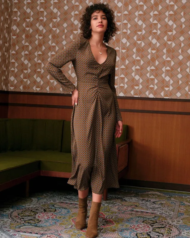 The Geometric Print Long Sleeve Midi Dress sold by rihoas