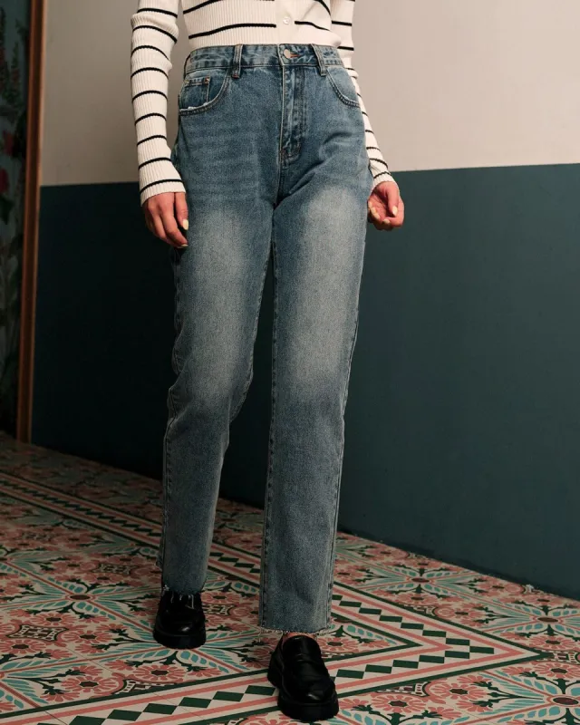 The High Waisted Straight Leg Jeans sold by rihoas