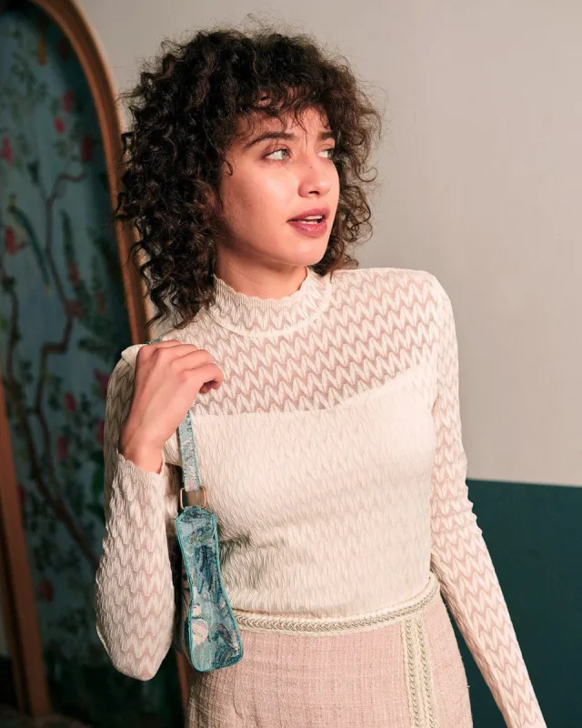 The Mock Neck See-through Textured Knitwear sold by rihoas