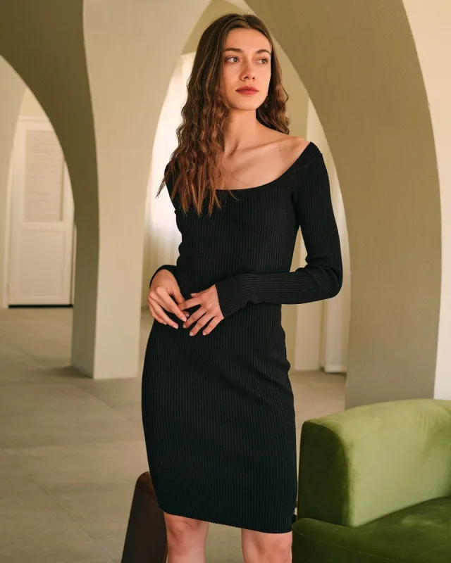The Solid Backless Long Sleeve Knit Dress sold by rihoas