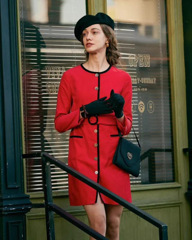The Button Up Belted Long Sleeve Mini Dress sold by rihoas