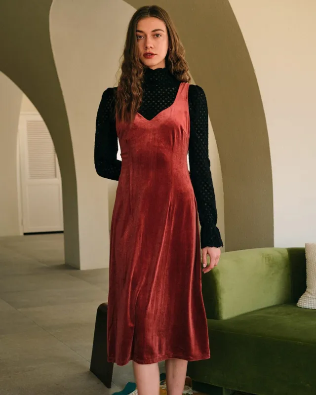 The Sweetheart Neck Velvet Midi Dress sold by rihoas