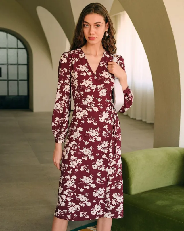 The Floral Long Sleeve Wrap Midi Dress sold by rihoas