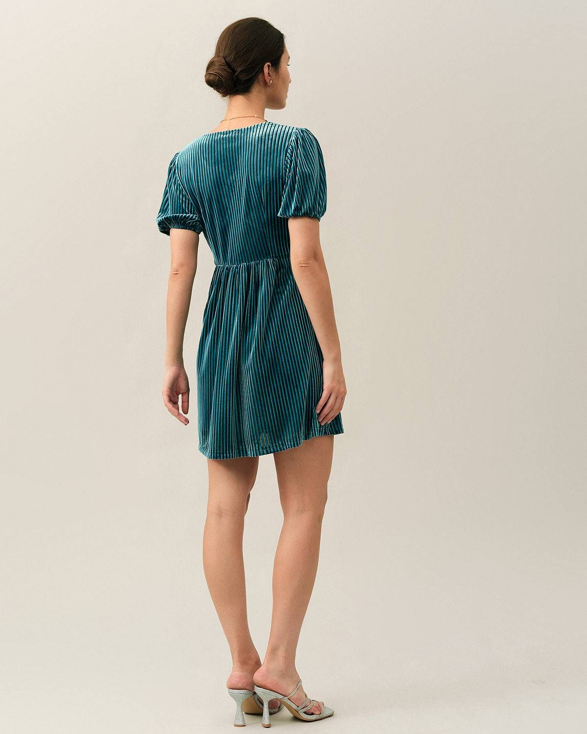 The Velvet Stripe Puff Sleeve Mini Dress sold by rihoas product image thumbnail 5