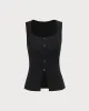 Women's Balck Square Neck Button Tank Top sold by rihoas