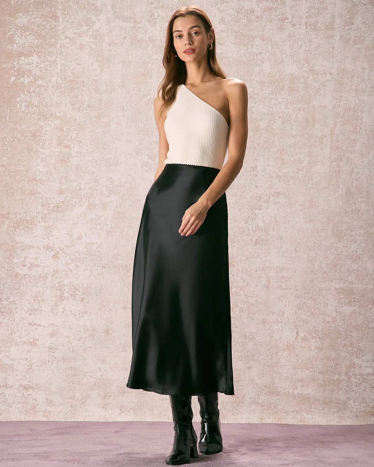 The Beige One Shoulder Ribbed Knit Tank Top sold by rihoas product image thumbnail 5