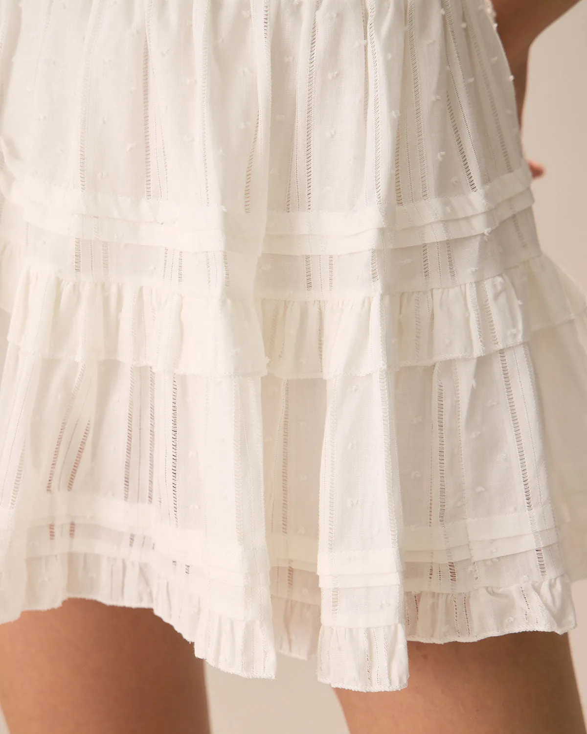 Women's White Elastic Waist Cotton Ruffle Mini Skirt sold by rihoas product image thumbnail 2