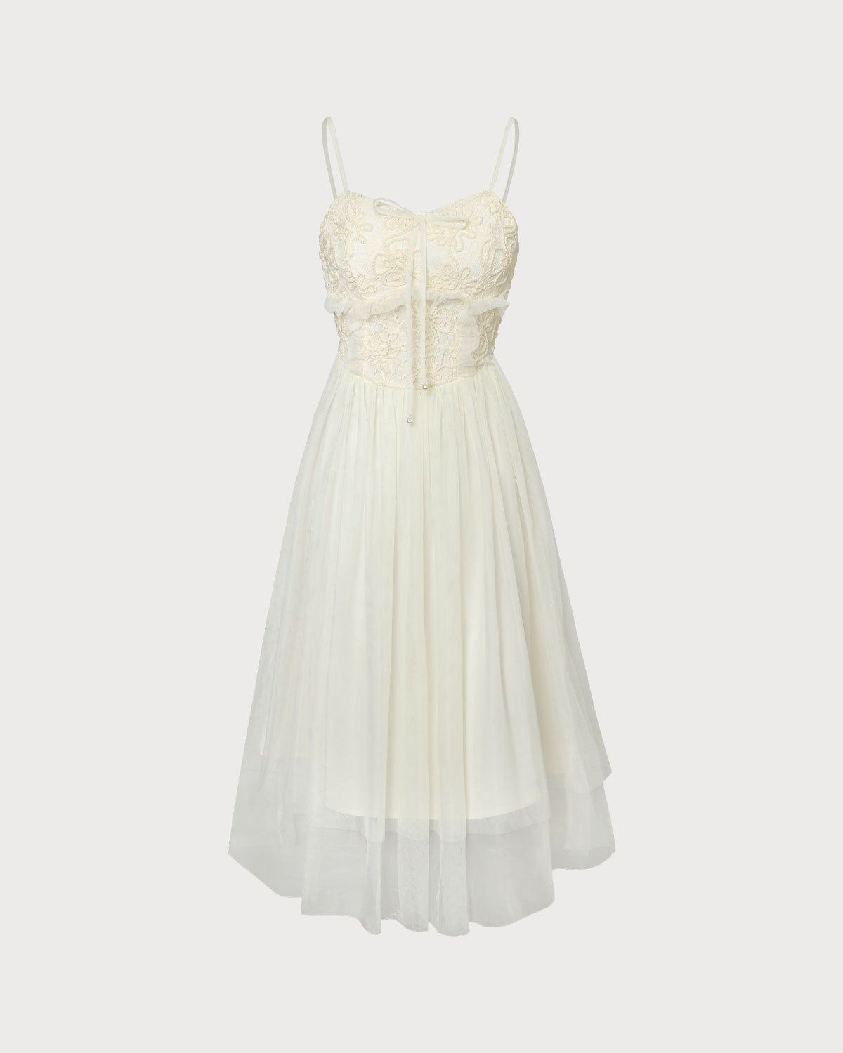 The Beige Layered Mesh Cami Midi Dress sold by rihoas