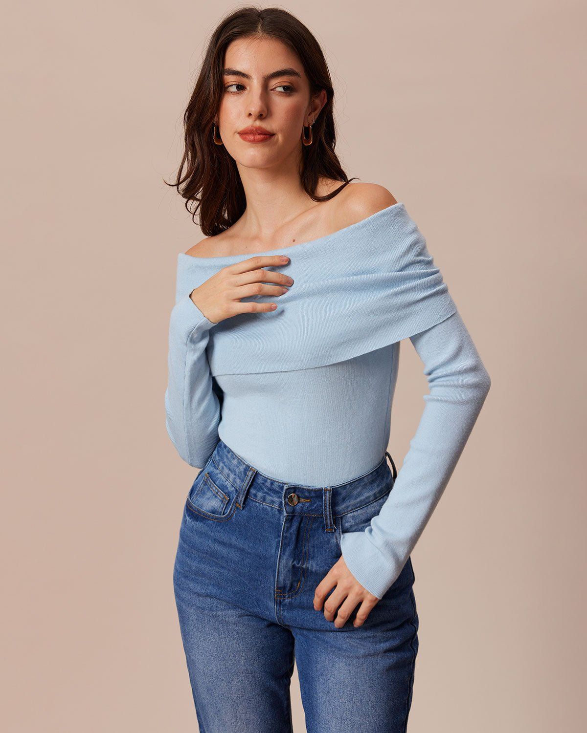 The Blue Off The Shoulder Ruched Knit Top sold by rihoas product image thumbnail 4