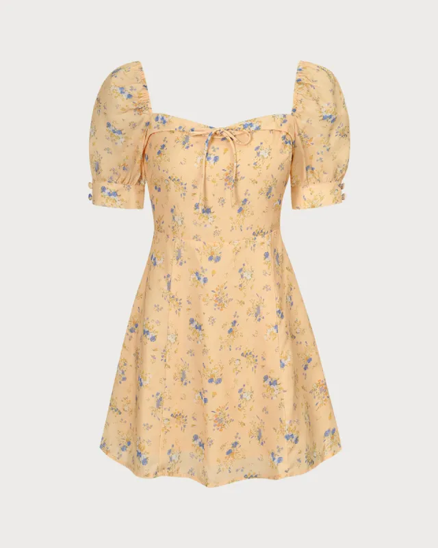 The Yellow Sweetheart Neck Floral Mini Dress sold by rihoas