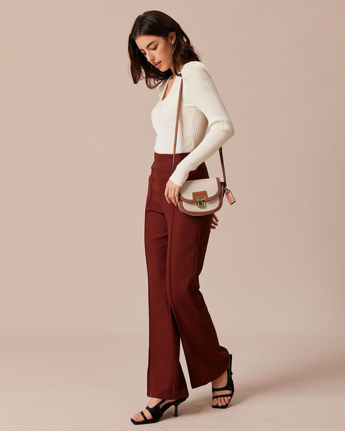 The Beige V Neck Twist Front Ribbed Knit Top sold by rihoas product image thumbnail 5