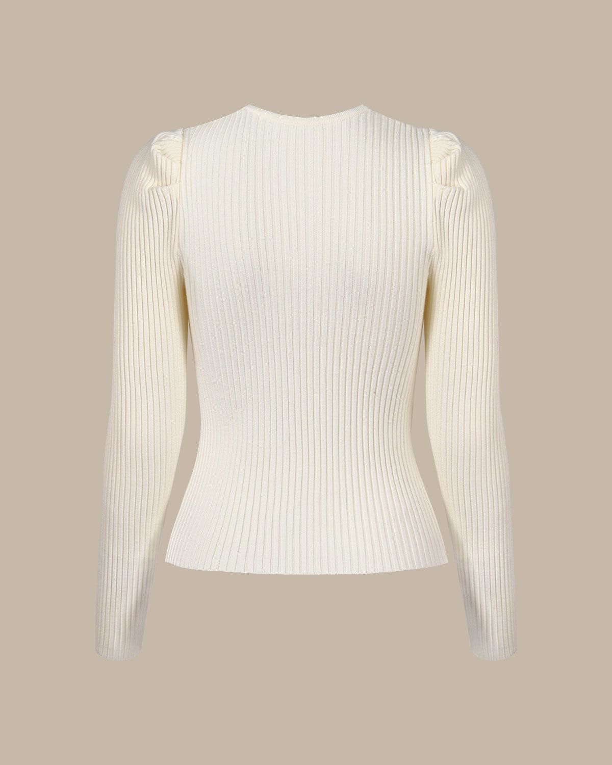The Beige V Neck Twist Front Ribbed Knit Top sold by rihoas product image thumbnail 8