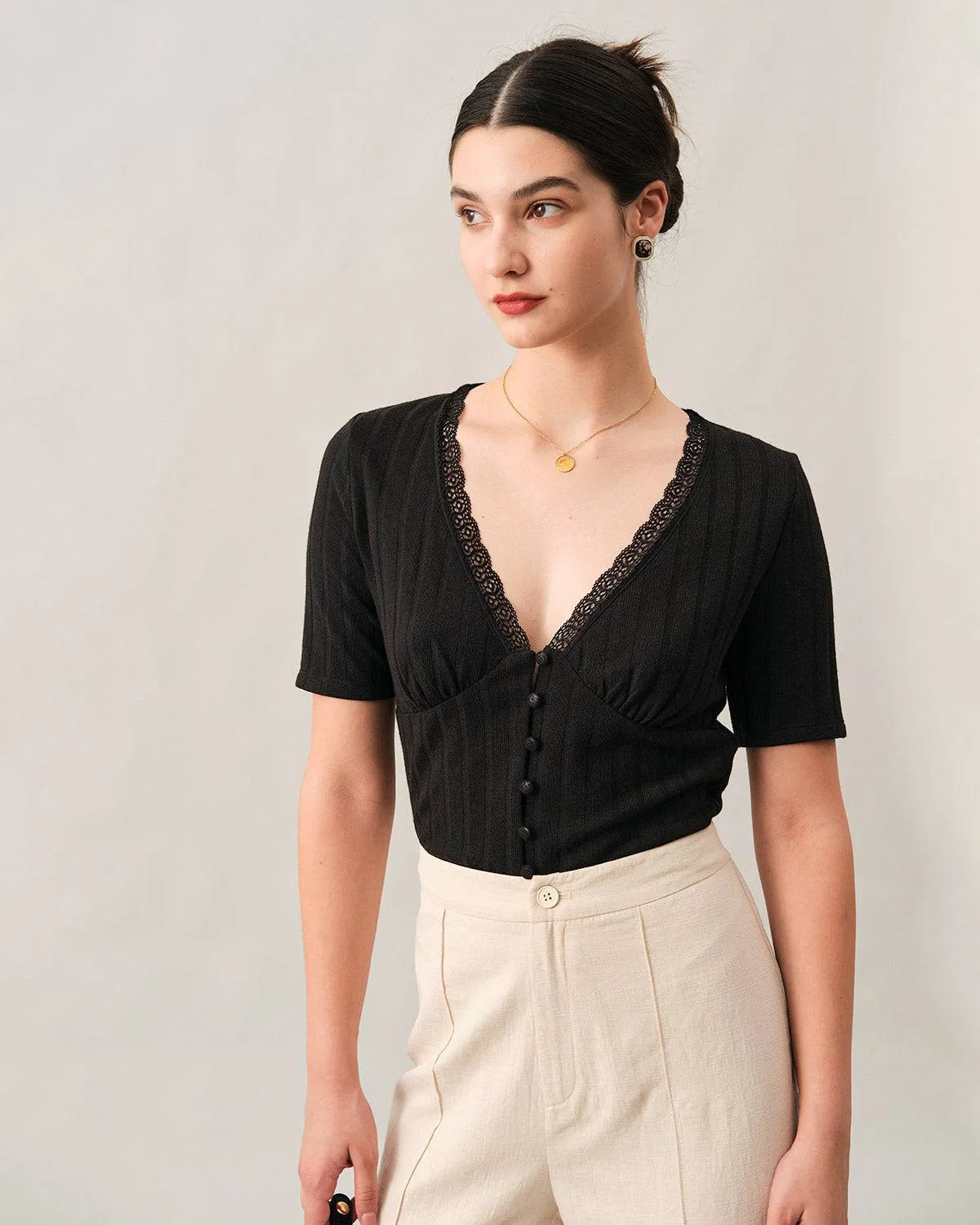 The Ribbed Lace Trim Tee sold by rihoas product image thumbnail 5