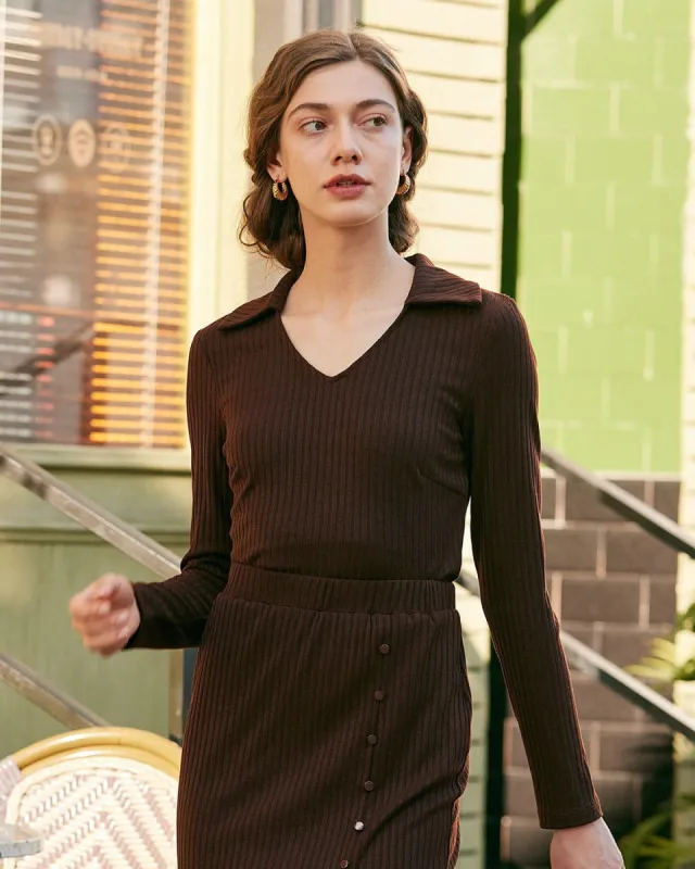 The Solid Collared Slim Fit Knit Top sold by rihoas