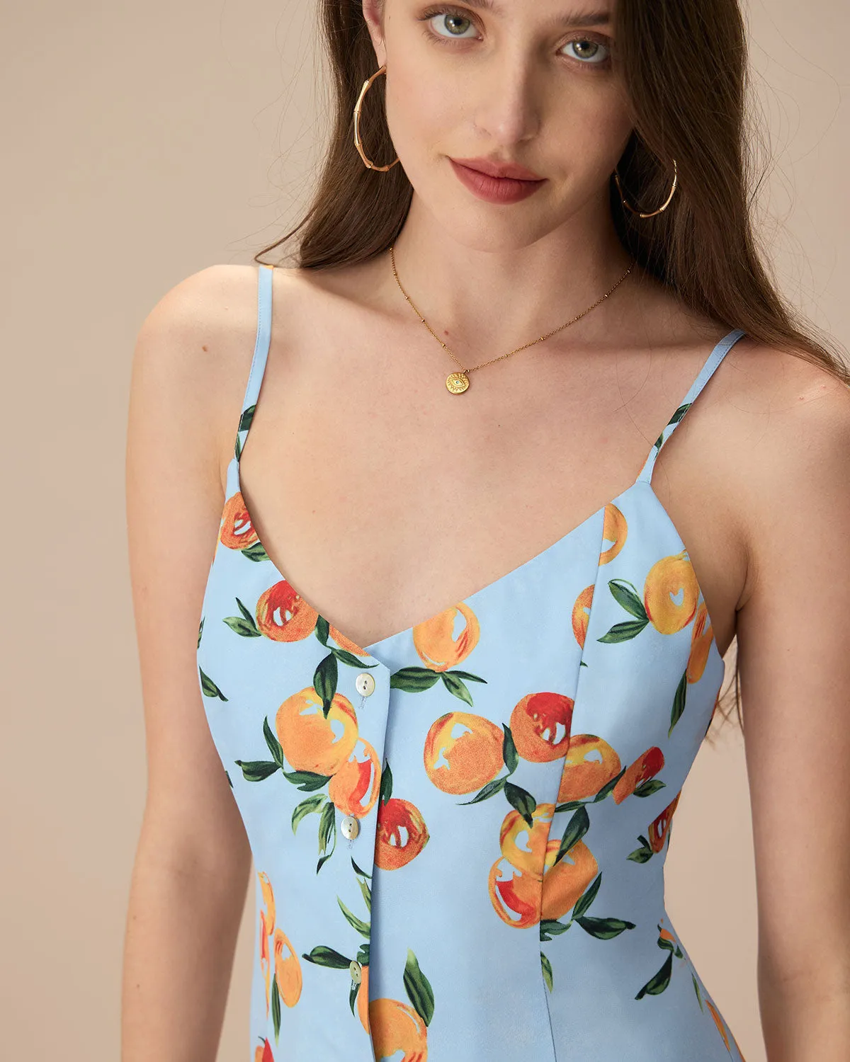 Women's Blue Fruit Print Slip Midi Dress sold by rihoas product image thumbnail 3