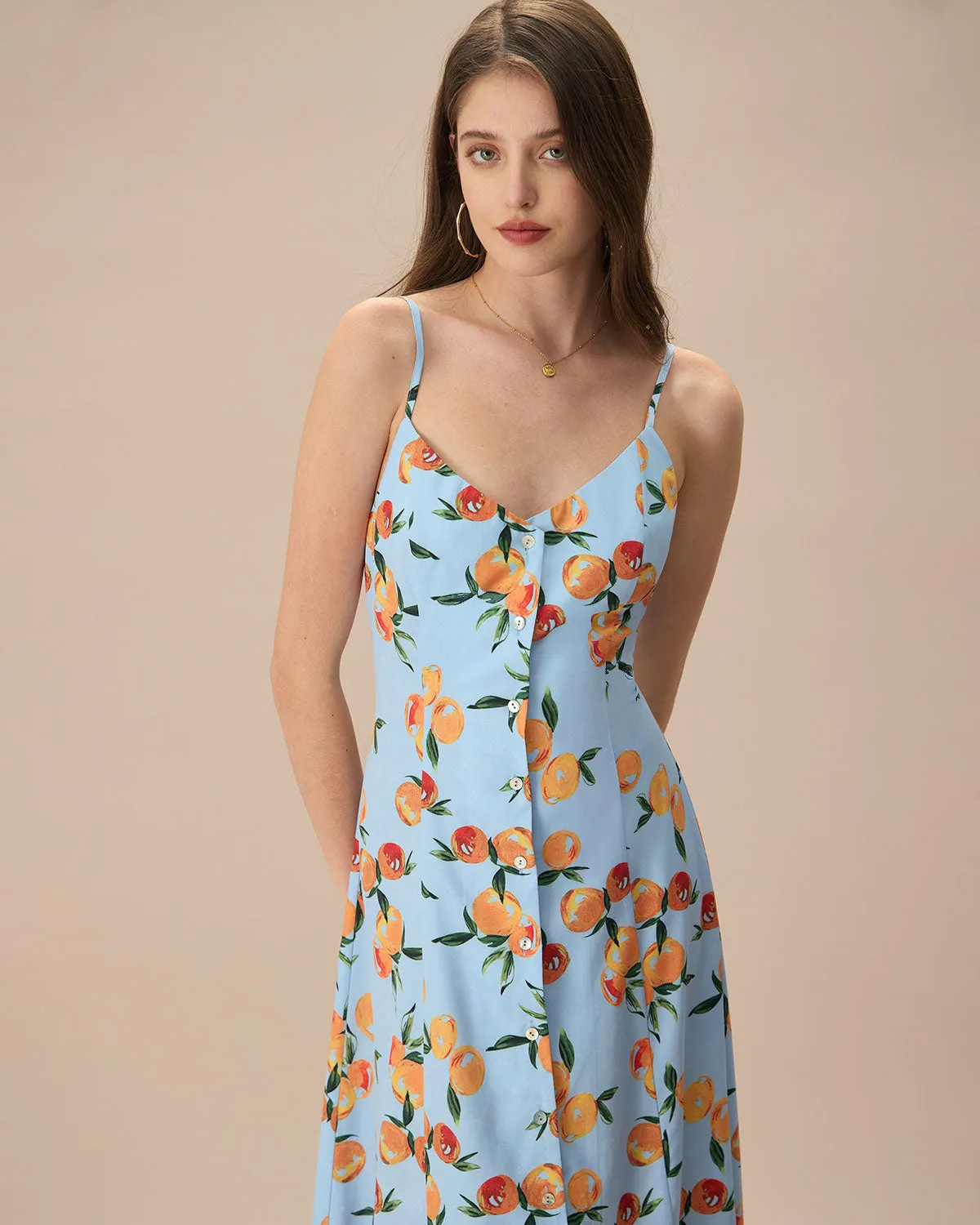 Women's Blue Fruit Print Slip Midi Dress sold by rihoas product image thumbnail 2