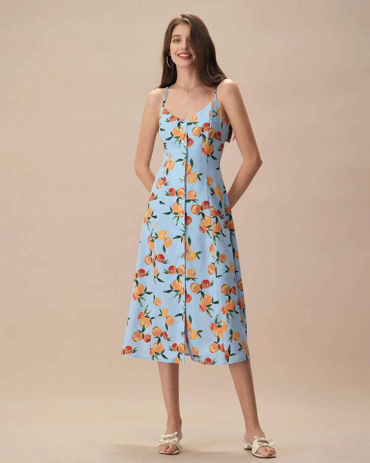 Women's Blue Fruit Print Slip Midi Dress sold by rihoas product image thumbnail 4
