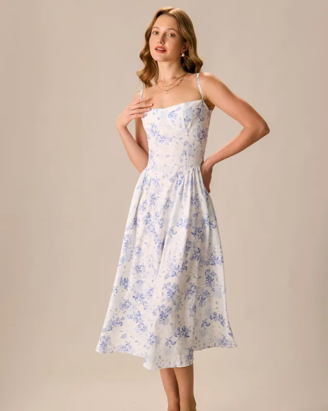 Women's Blue Floral Slip Midi Dress sold by rihoas