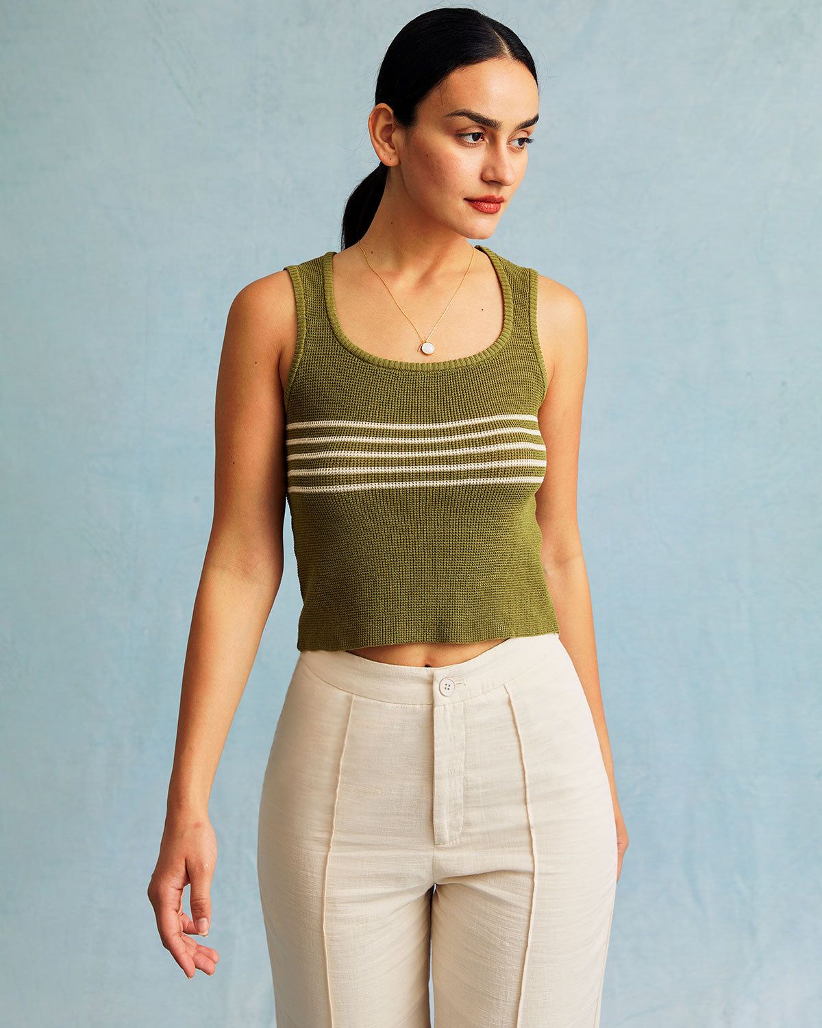The Round Neck Striped Sleeveless Knit Tank Top sold by rihoas product image thumbnail 9