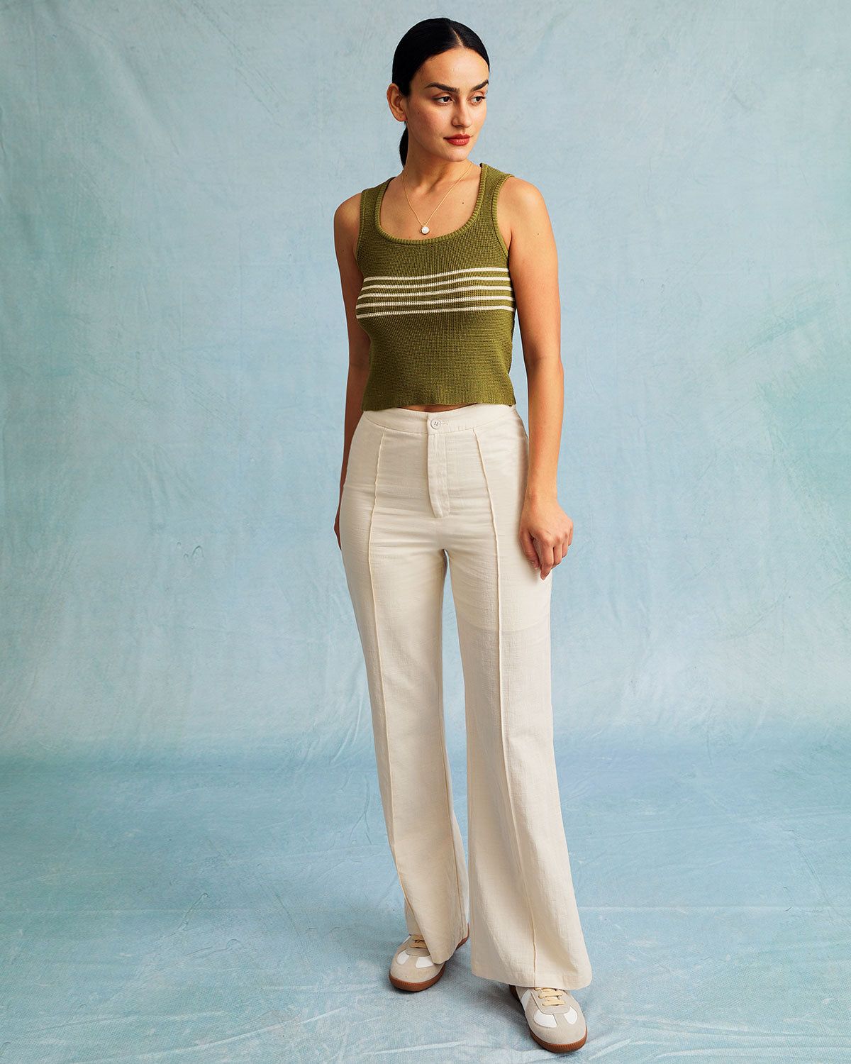The Round Neck Striped Sleeveless Knit Tank Top sold by rihoas product image thumbnail 7