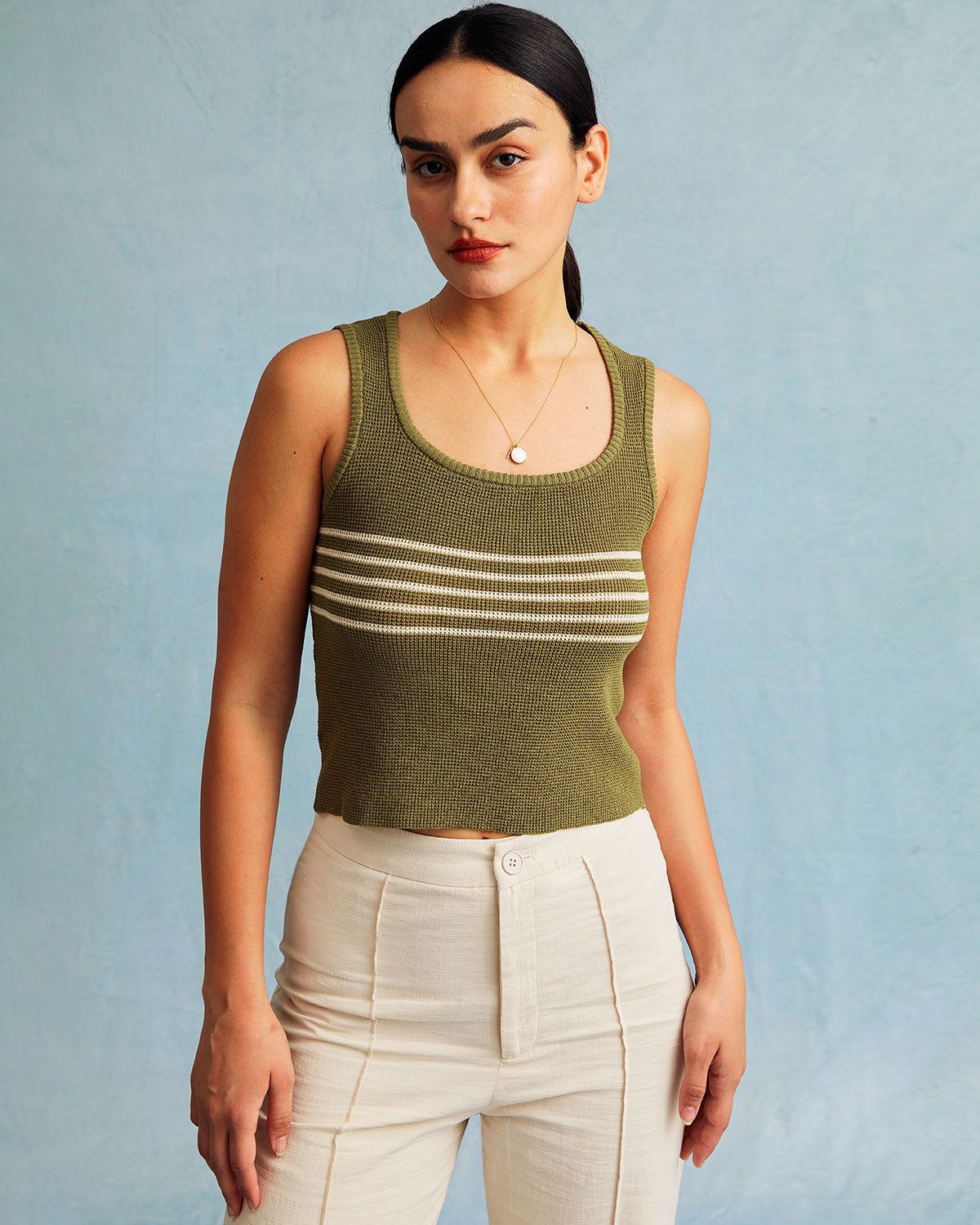 The Round Neck Striped Sleeveless Knit Tank Top sold by rihoas product image thumbnail 6
